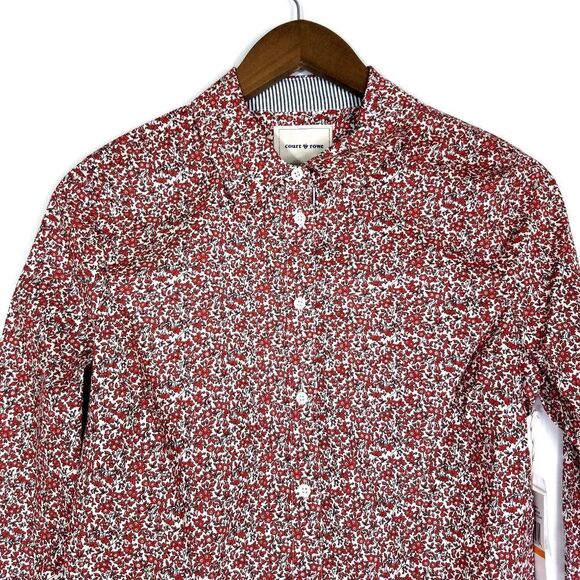 Court & Rowe Red Ditsy Fields Print Floral Button Up Shirt - Picture 7 of 11